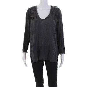 Current/Elliott Womens Crochet Trim Picnic Blouse Washed Black Cotton Size 1